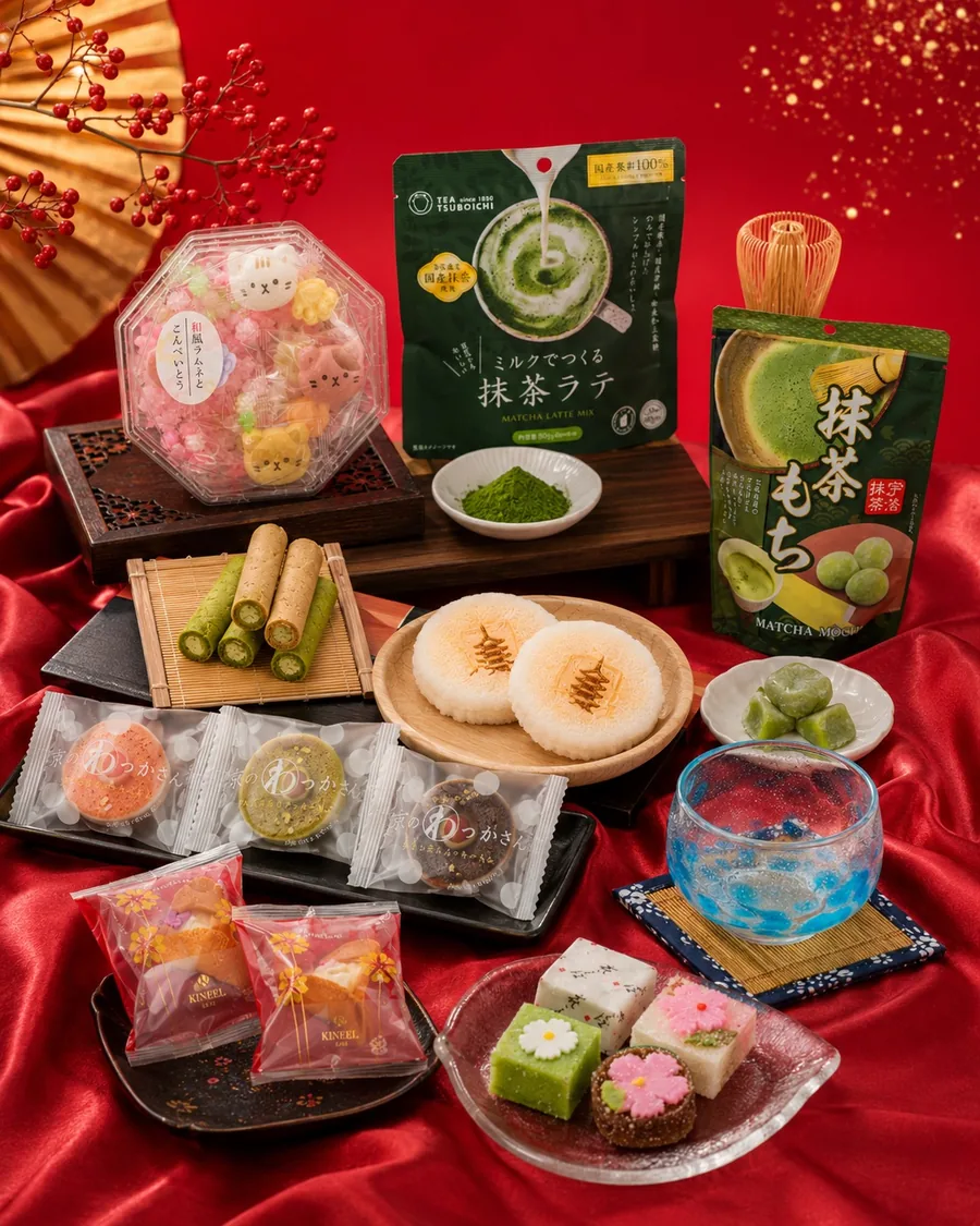 Kyoto Ippuku box contents &mdash; wagashi, matcha and cultural items